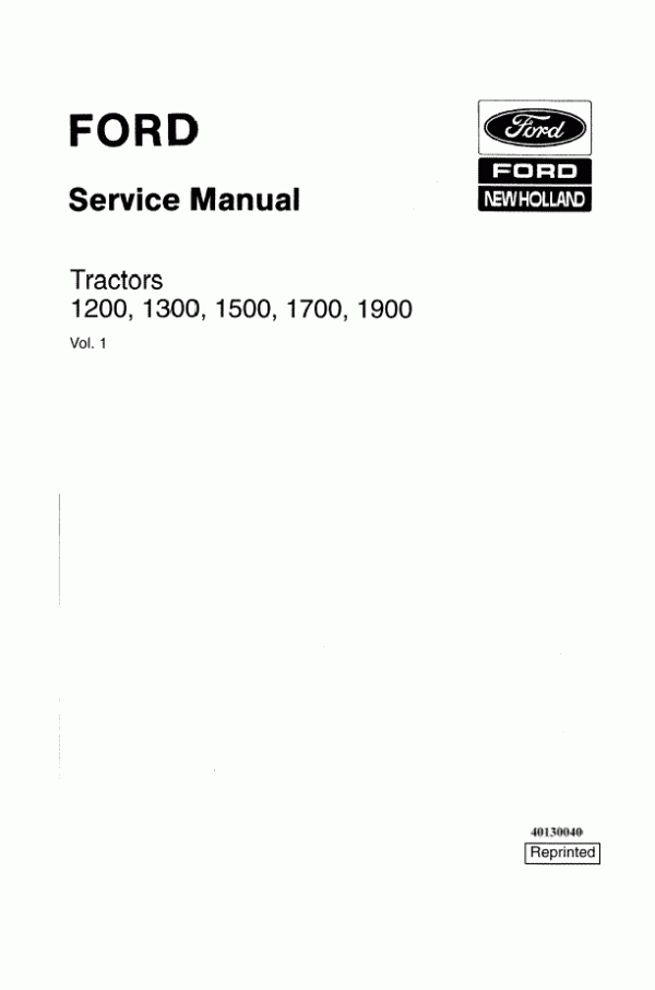 New Holland 1100, 1200, 1300, 1500, 1700, 1900 Tractor Service Repair Manual 40130040 - PDF