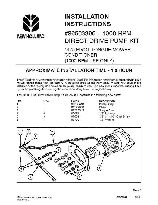 New Holland 1475 1000 Rpm Dd Pump Ii Operator's Manual 86564869 - PDF