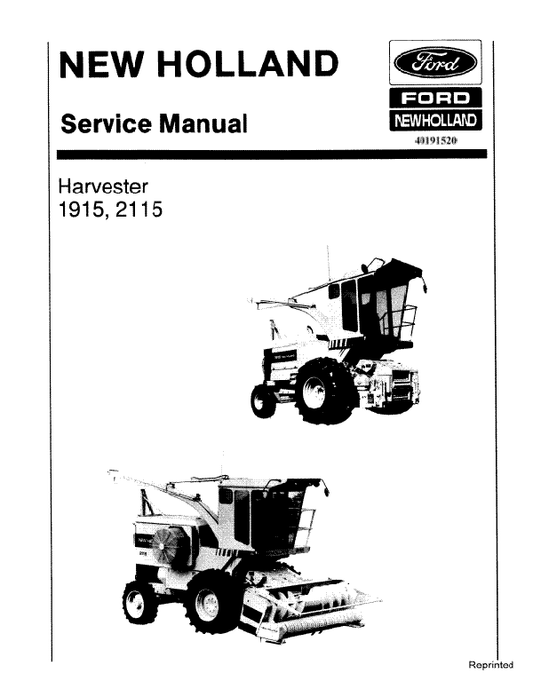 New Holland 1915, 2115 Harvester Service Repair Manual 40191520 - PDF