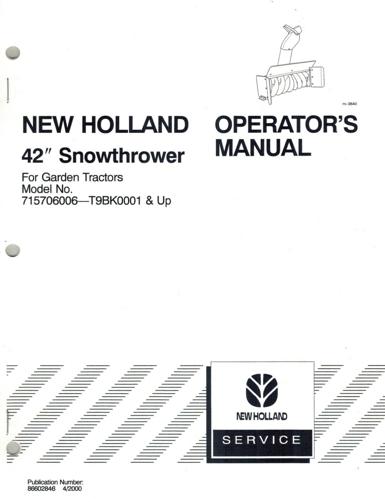 New Holland 42 inch Snowthrower Garden Tractors 715706006 Operator's Manual 86602846 - PDF