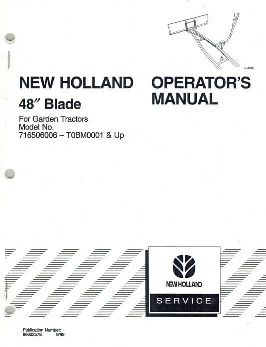 New Holland 48 Inch Dozer Blade Garden Tractors Operator's Manual 86602578 - PDF