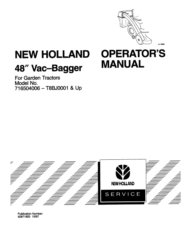 New Holland 48` Vac-bagger OM For Garden Tractors Operator's Manual 42871820 - PDF