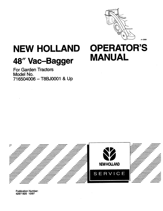 New Holland 48` Vac-bagger OM For Garden Tractors Operator's Manual 42871820 - PDF