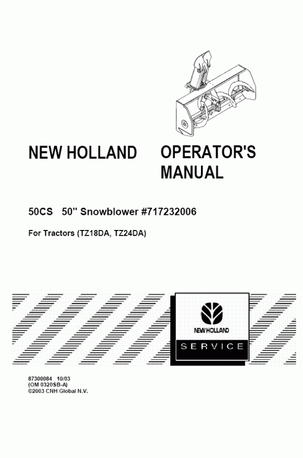 New Holland 50CS 50` Snowblower #717232006 tz18da & tz24da tractors Operator's Manual 87300084 - PDF