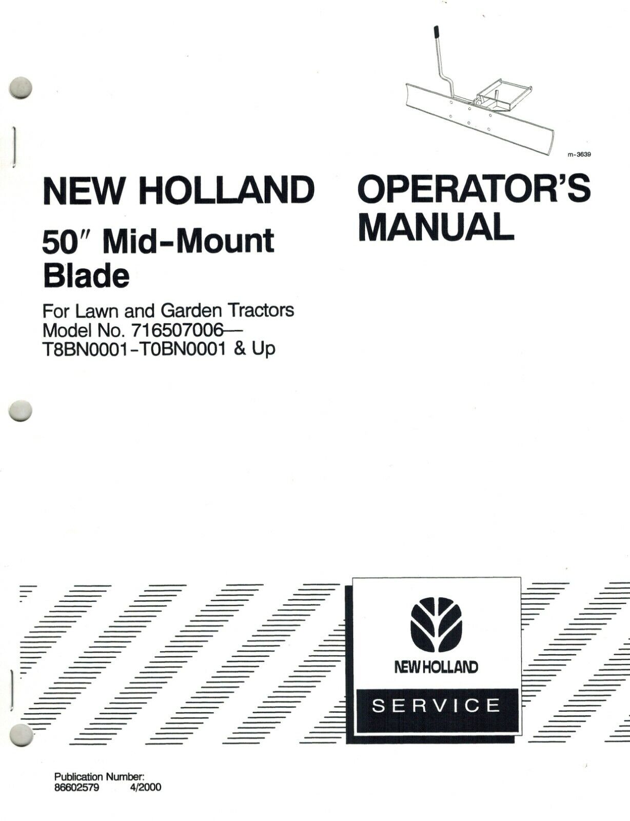 New Holland 50 Inch Mid Mount Blade Lawn and Garden Tractors Operator's Manual 86602579 - PDF