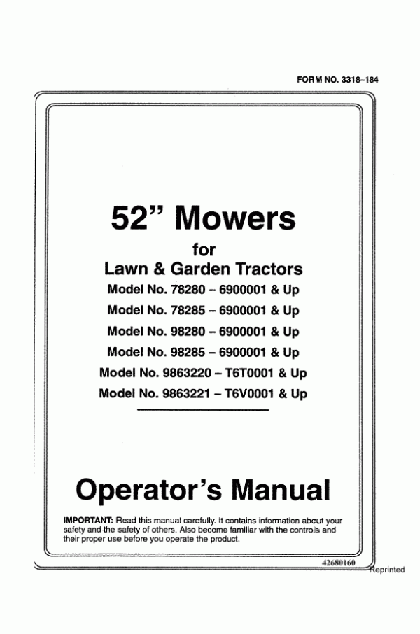 New Holland 52 Inch Mowers Lawn and Garden Tractors Operator's Manual 42680160 - PDF