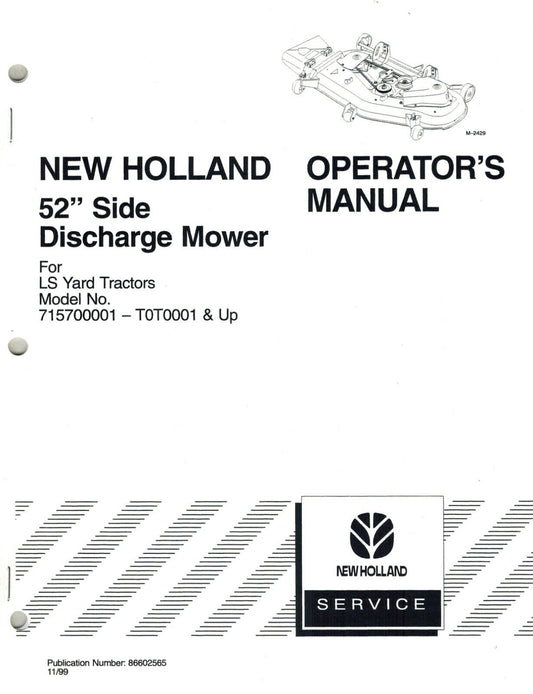 New Holland 52 Side Discharge Mower lawn and garden Tractors Operator's Manual 86602573 - PDF