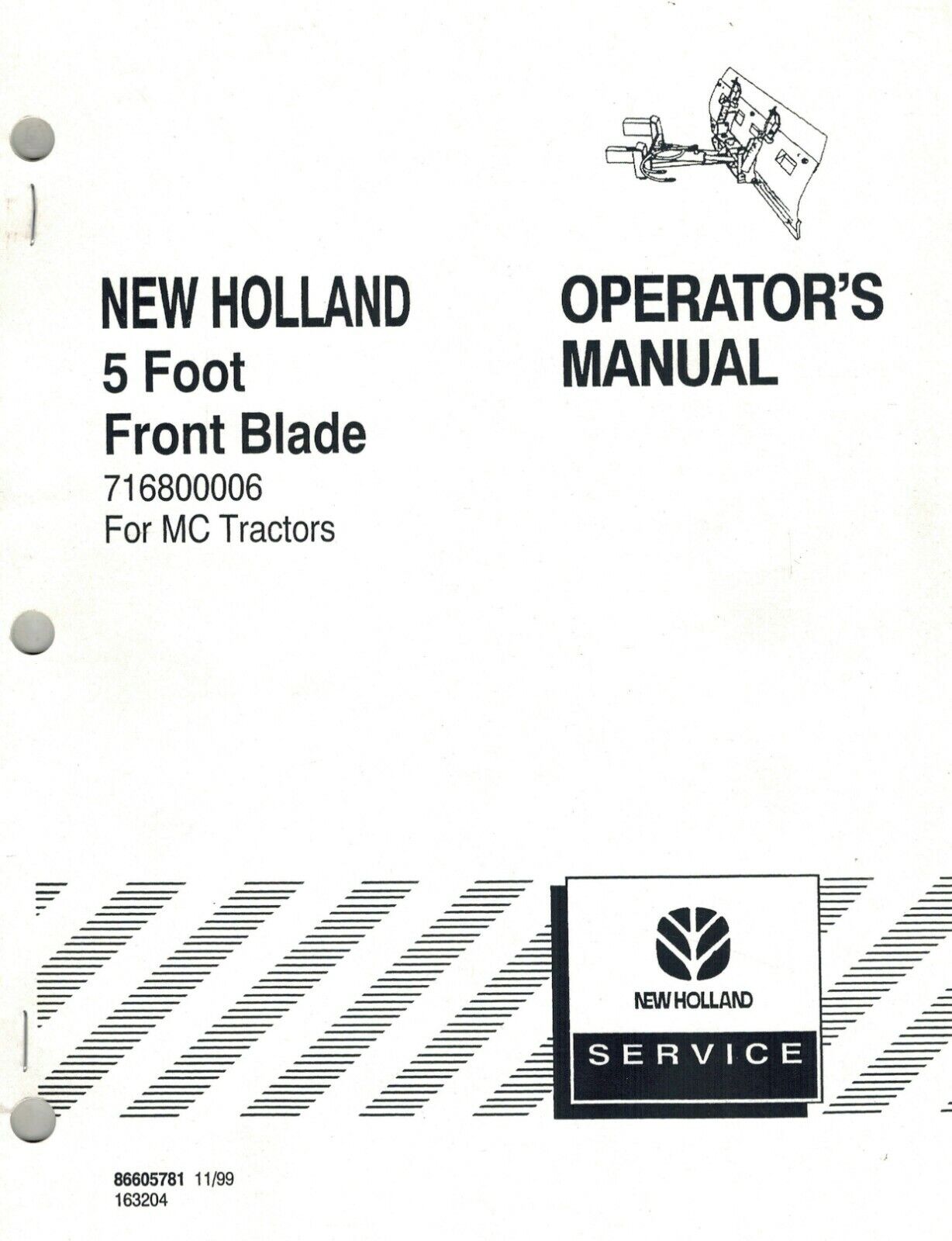 New Holland 5 Foot Front Blade For MC Tractors Operator's Manual 86605781 - PDF