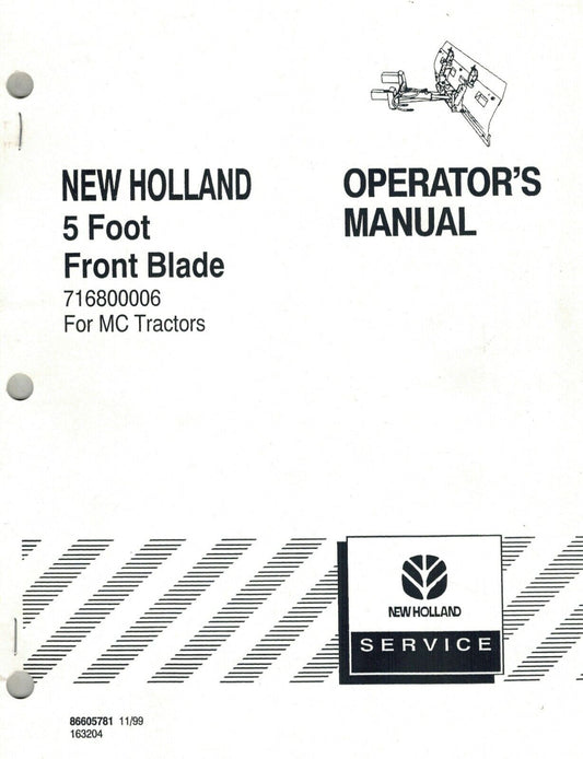 New Holland 5 Foot Front Blade For MC Tractors Operator's Manual 86605781 - PDF