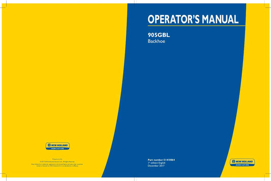 New Holland 905GBL Backhoe Operator's Manual 51410064, 90441918 - PDF