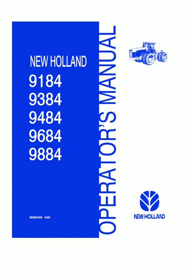 New Holland  9184, 9384, 9484, 9684, 9884 Tractor Operator's Manual 86584305 - PDF