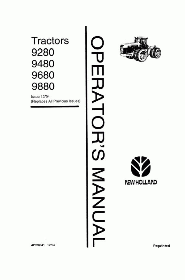 New Holland 9280, 9480, 9680, 9880 Operator's Manual 41895300 - PDF