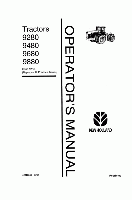 New Holland 9280, 9480, 9680, 9880 Operator's Manual 41895300 - PDF