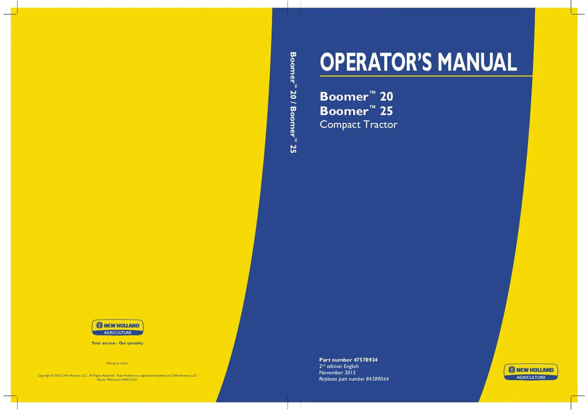 New Holland Boomer 20, Boomer 25 Compact Tractor Operator's Manual 47578934 - PDF