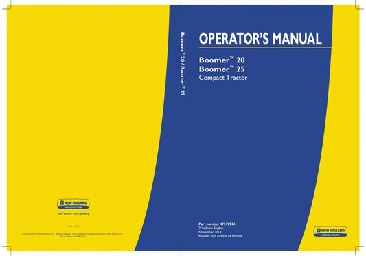New Holland Boomer 20, Boomer 25 Compact Tractor Operator's Manual 47578934 - PDF