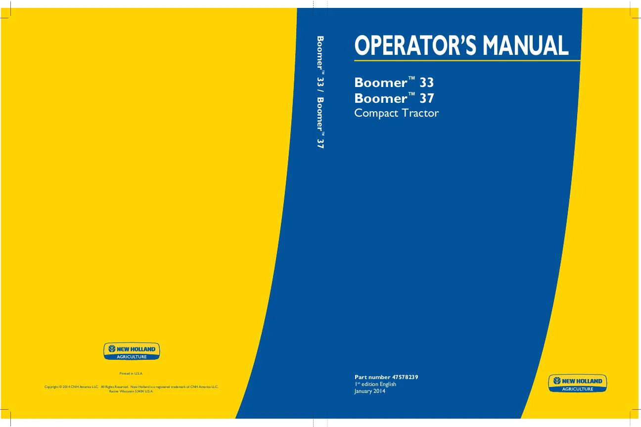 New Holland Boomer 33 and Boomer 37 Compact Tractor Operator's Manual 47578239 - PDF