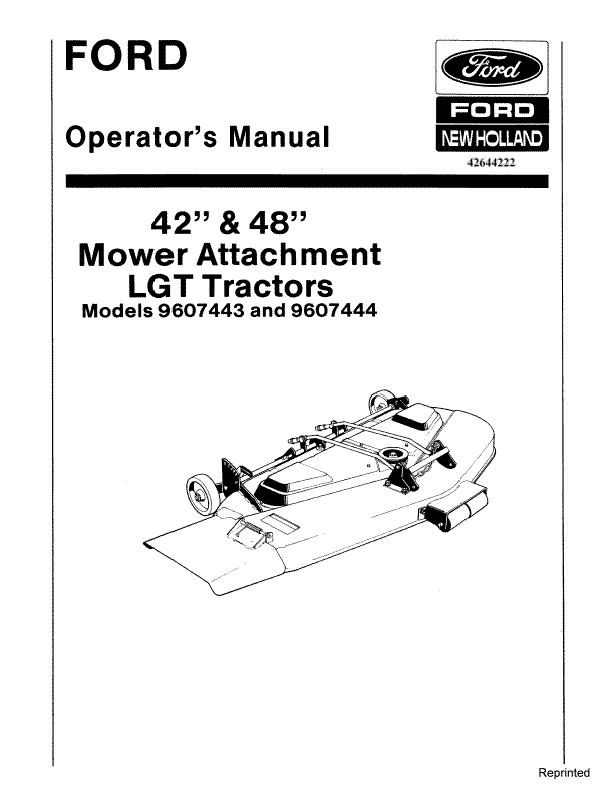 New Holland Ford 42 and 48 Inch Mower Attachment LGT Tractors Operator's Manual 42644222 - PDF