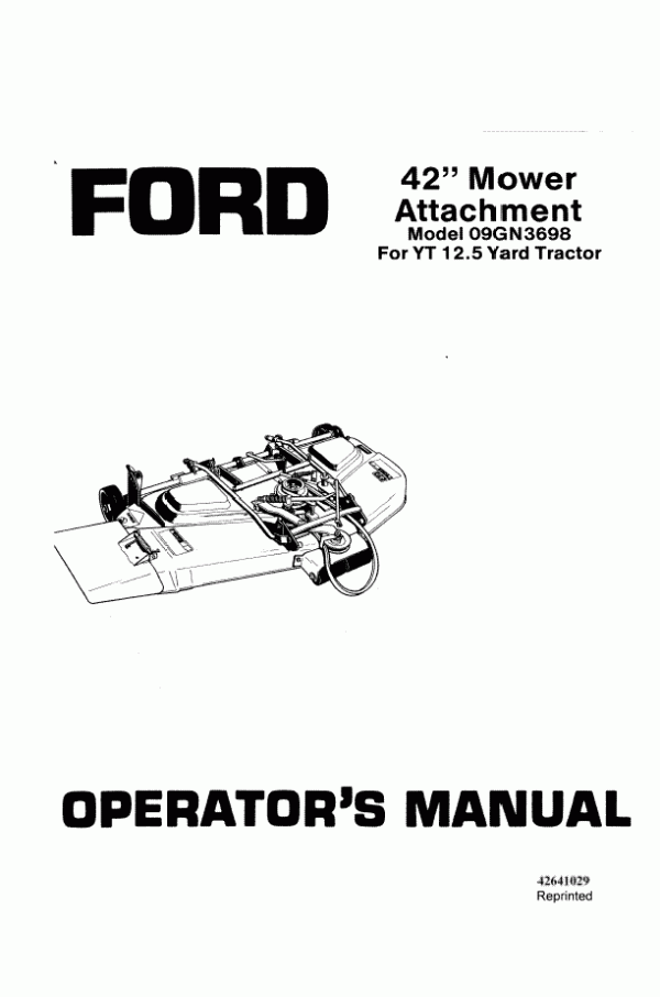 New Holland Ford SE4540 42 ` Mower Attachment for YT 12.5 Yard Tractors Operator's Manual 42641029 - PDF