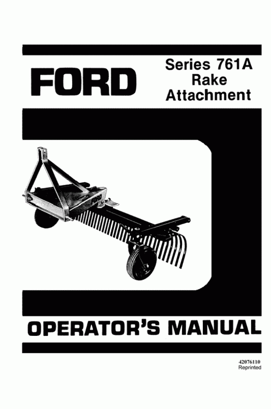 New Holland Ford SE4652 761A Rake fro 17 to 35 PTO HP1988 Operator's Manual 42076110 - PDF