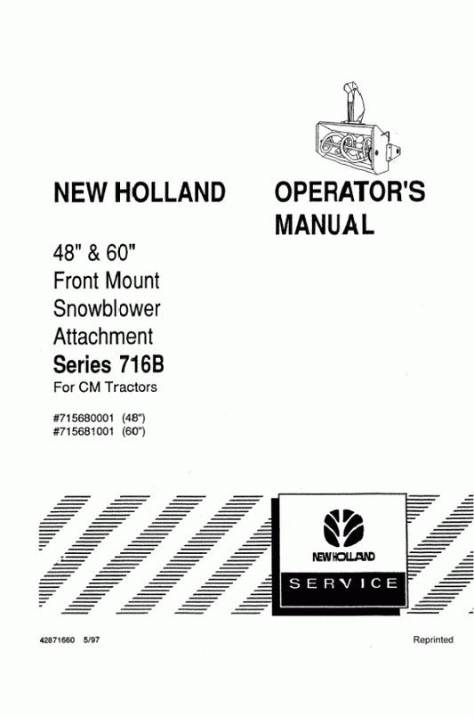 New Holland Mc Mowers 716B Series 48 inch and 60 inch Snowblower Operator's Manual 86608540 - PDF