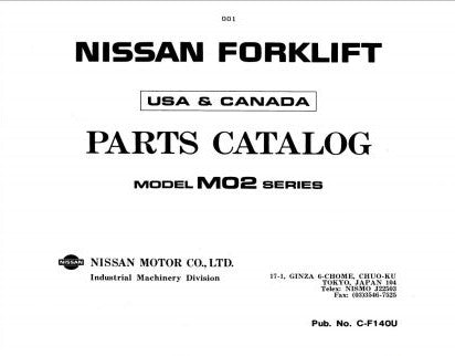 Nissan Forklift M02 Series Parts Catalog CF140-UBOOK PDF Download