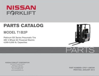 Nissan T1B2P Forklift Parts Catalogue Manual CF671-UBOOK