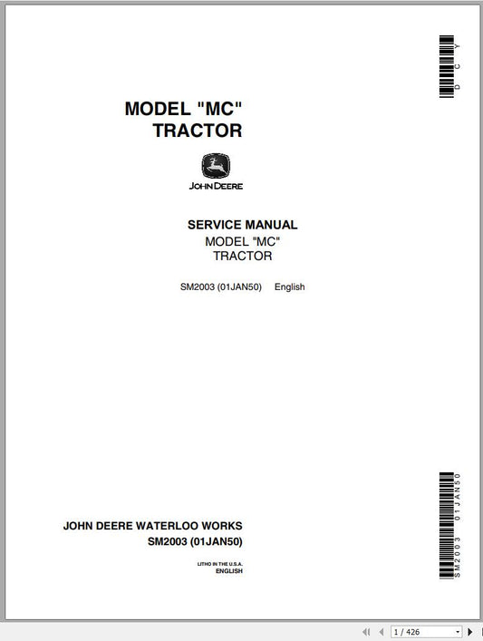 John Deere Tractor MC Service Repair Manual SM2003 - PDF