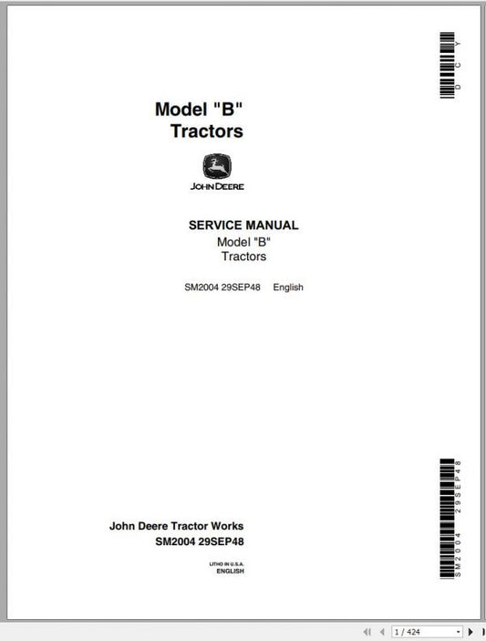 John Deere Tractors B Service Repair Manual SM2004 - PDF