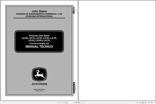 John Deere Tractor LA105, LA115, LA125, LA135, LA145, LA155 Technical Service Repair Manual TM103463 Portuguese 12.2009 - PDF