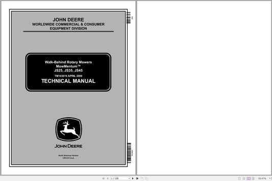 John Deere Walk Behind Mowers JS25, JS35, JS45 Technical Service Repair Manual TM103619 - PDF