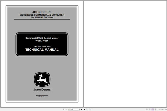 John Deere Walk Behind Mowers WE80, WE85 Technical Service Repair Manual TM112819 - PDF