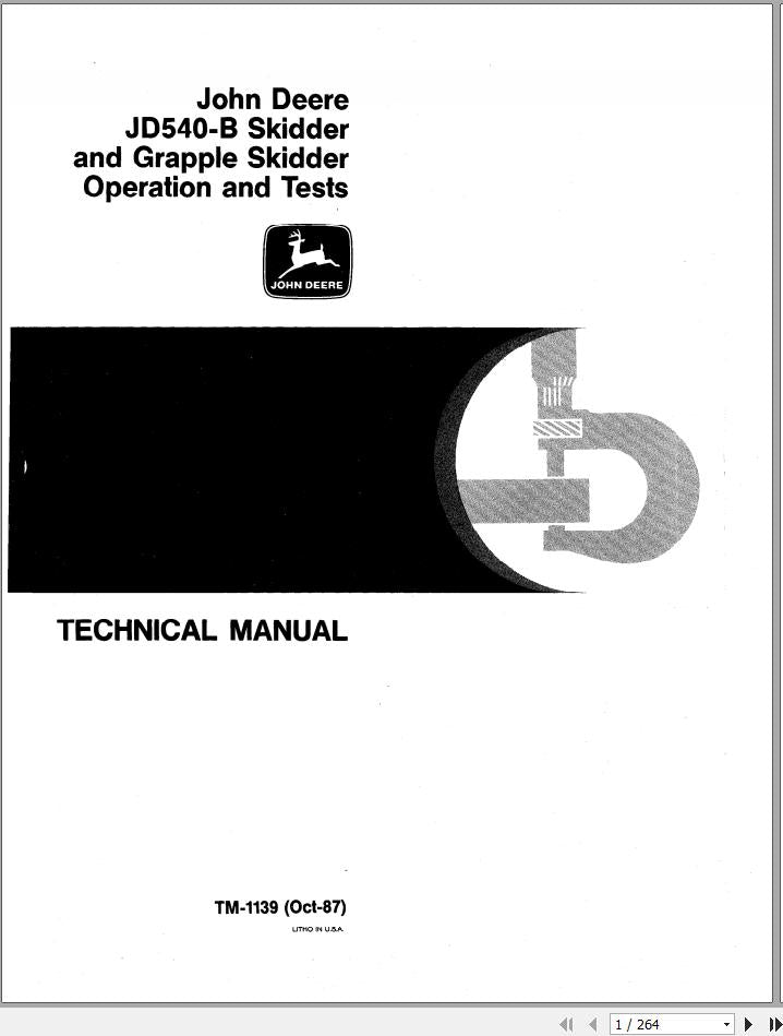 Cover page of the John Deere JD540-B Grapple Skidder Operation and Test Service Technical Manual featuring the John Deere logo, the model number JD540-B, and the title of the manual.