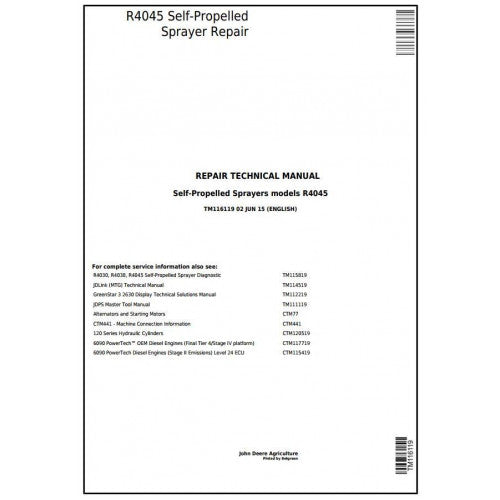 John Deere R4045 Self-Propelled Sprayer Technical Service Repair Manual TM116119 - PDF