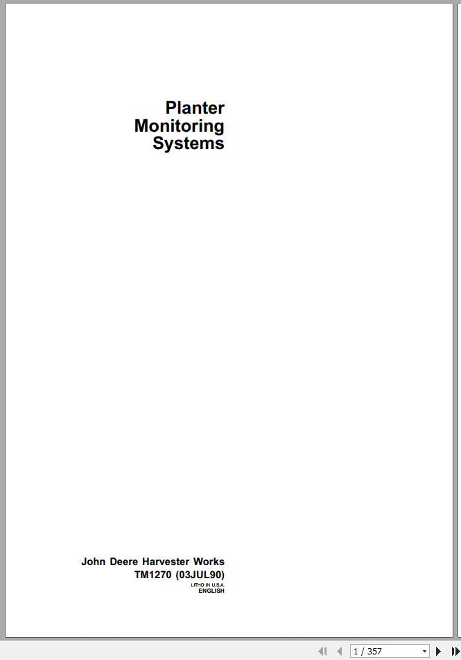 John Deere Planter Monitoring Systems Technical Service Repair Manual (TM1270) - PDF