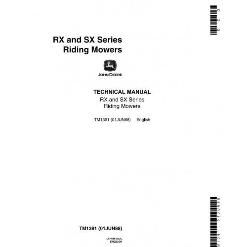 John Deere RX63, RX73, RX75, RX96, SX75, SX96 Riding Mower Technical Service Repair Manual TM1391 - PDF