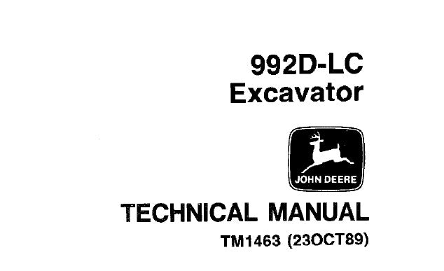 John Deere 992D-LC Excavator Technical Service Repair Manual TM1463 - PDF