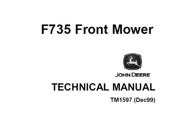 Cover page of the John Deere F735 Front Mower Technical Manual featuring the John Deere logo, the model number F735, and the label 'TECHNICAL MANUAL'.