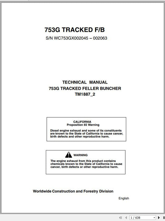 John Deere Tracked 753G F B Technical Service Repair Manual TM1887-2 - PDF