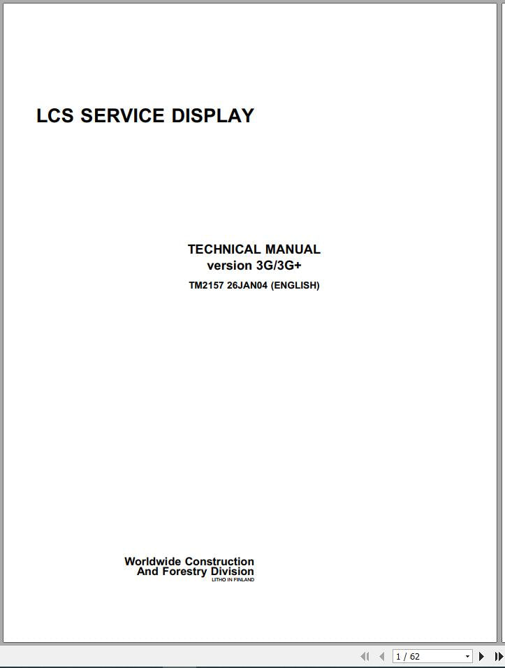 Cover page of the John Deere LCS Service Display 3G Technical Manual TM2157, showing the title and version information.
