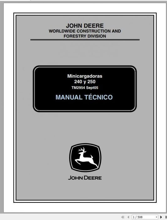 John Deere Skid Steer Loader 240, 250 Technical Service Repair Manual TM2954 PT - PDF