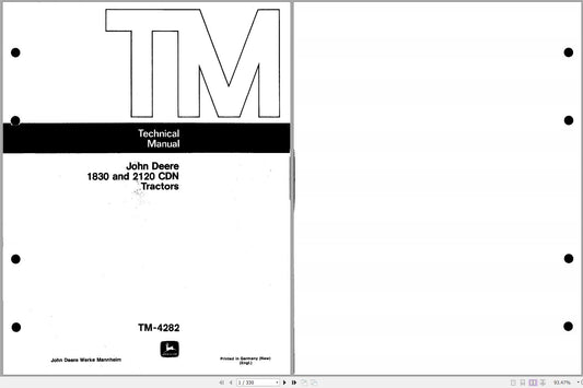 John Deere Tractors 1830, 2120 Technical Service Repair Manual TM4282 - PDF