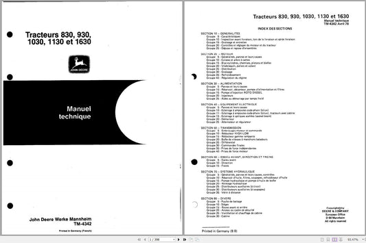 John Deere Tractor 830, 930, 1030, 1130, 1630 Technical Service Repair Manual TM4342 Spanish - PDF