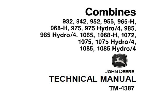 John Deere 943, 1085 Combines Technical Service Repair Manual TM4387 - PDF