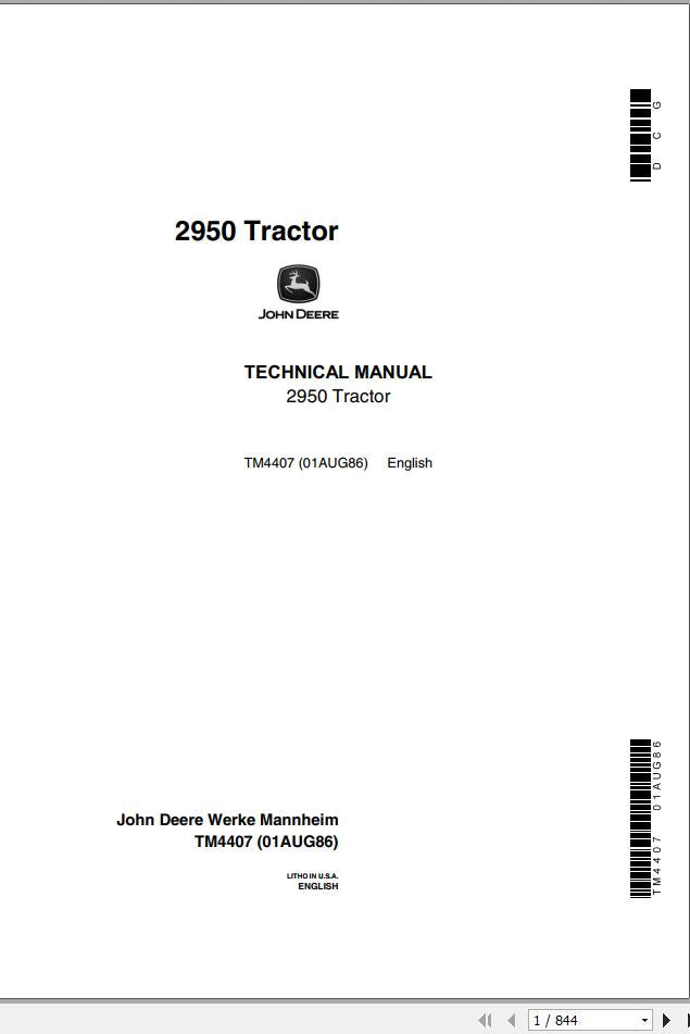 John Deere 2950 Tractor Technical Service Repair Manual TM4407 - PDF