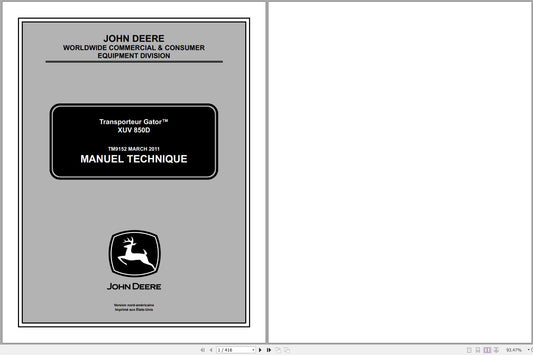 John Deere Transporter Gator XUV 850D Technical Service Repair Manual TM9152 - PDF