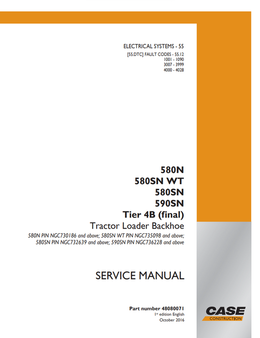 Case 580N, 580SN WT, 580SN, 590SN Tire 4B (Final) Tractor Loader Service & Repair Manual 48080071 PDF