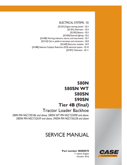 Case 580N, 580SN WT, 580SN, 590SN Tire 4B (Final) Tractor Loader Service & Repair Manual 48080070 PDF