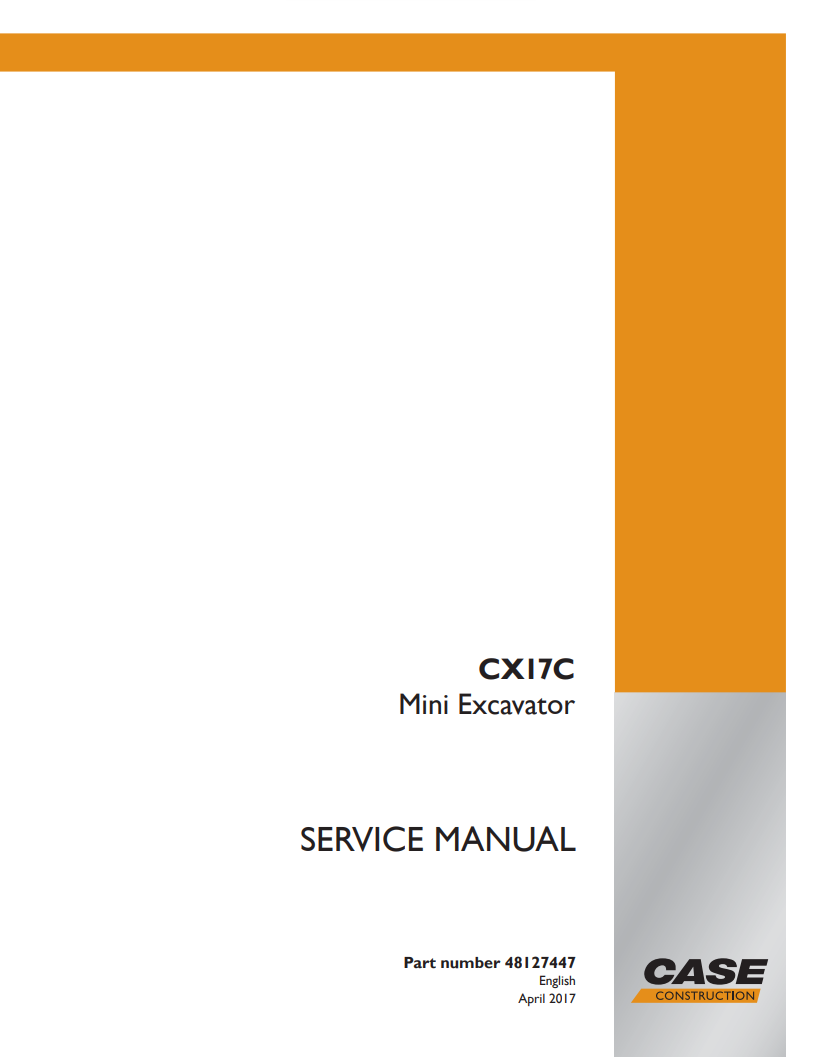 Case CX17C Mini Excavator Service Manual 48127447 PDF