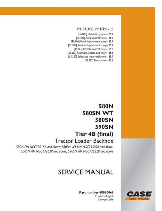 Case 580N, 580SN WT, 580SN, 590SN Tire 4B (Final) Tractor Loader Service & Repair Manual 48080066 PDF