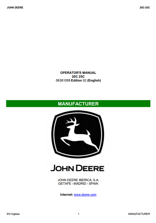 John Deere 20C, 25C Compact Utility Tractor Operator's Manual OM06381058 - PDF